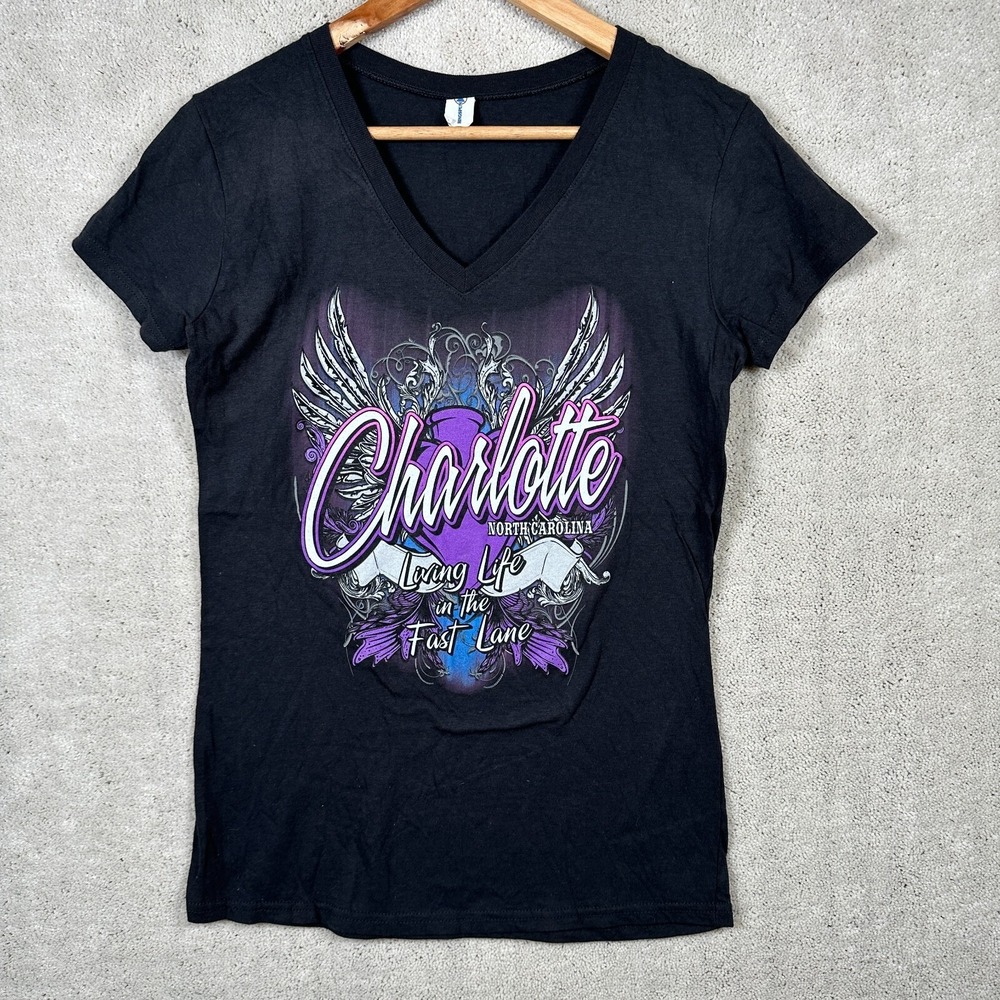 New Charlotte NC Living Life‎ In The Fast Lane T-Shirt Womens Medium NASCAR Top